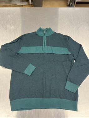 Fairlane Men's Cotton/Cashmere Teal Half-Zip Stripe Pullover Sweater